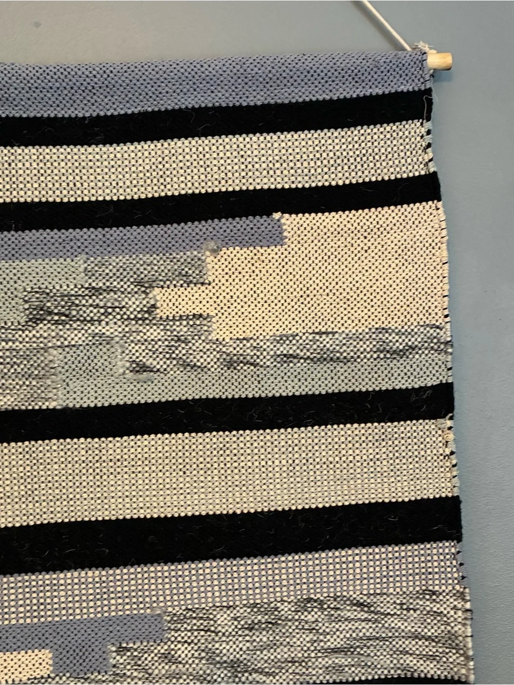 New. Wool Handwoven Boho Geometric Wall Hanging Decor - Beige, Gray & Black